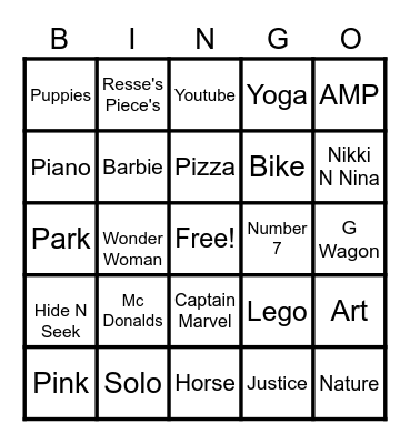 All About Ria Bingo Card