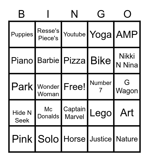 All About Ria Bingo Card