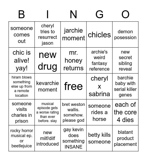 riverdale season 6 Bingo Card