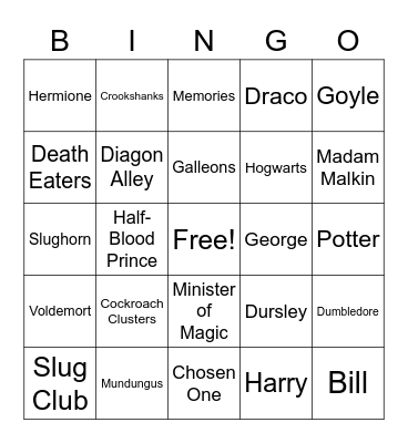 Half-Blood Prince Bingo Card