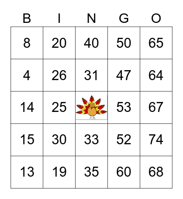 Thanksgiving Bingo Card