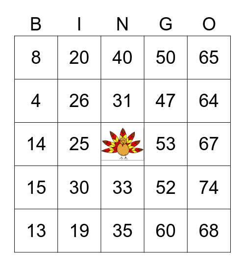 Thanksgiving Bingo Card