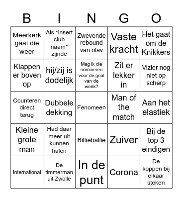 KL Commentatoren uitspraken 2021/2022 Bingo Card