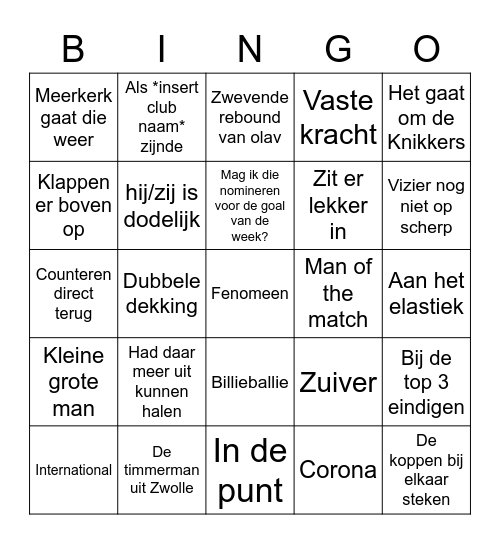 KL Commentatoren uitspraken 2021/2022 Bingo Card