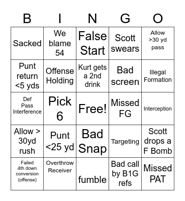 HUSKER BINGO Card