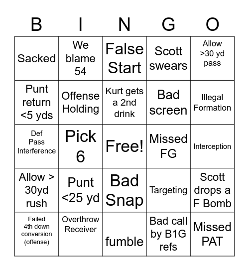 HUSKER BINGO Card