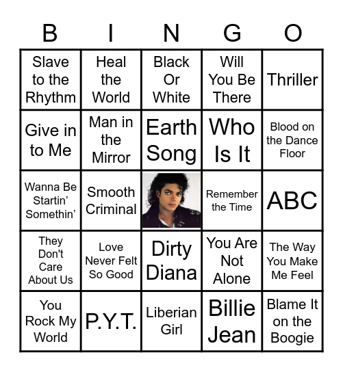 Michael Jackson Bingo Card