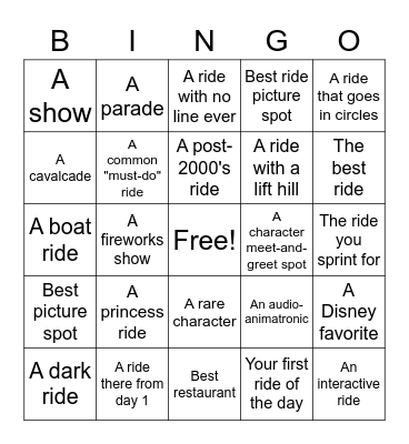California Adventure Bingo Card
