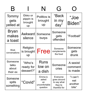 Thanksgiving Bingo Card