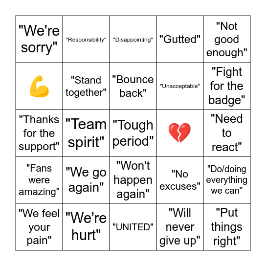Post Loss Social Media Bingo Card