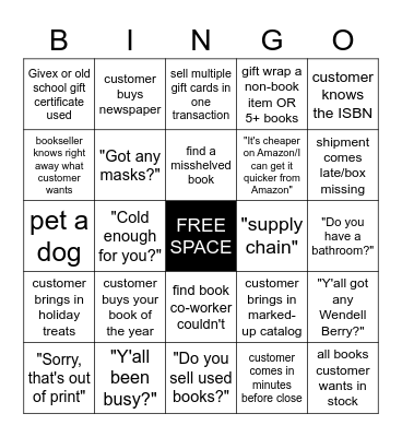 Bookseller Bingo 2021 Bingo Card
