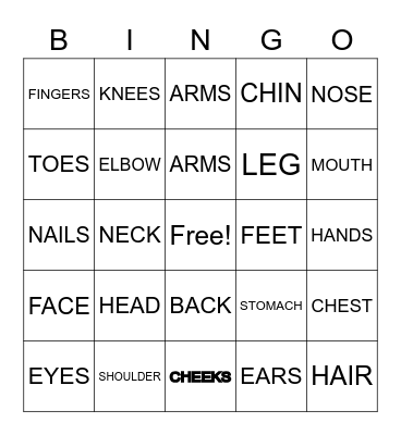 BODY PARTS Bingo Card