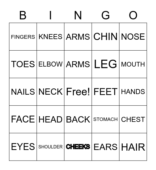 BODY PARTS Bingo Card