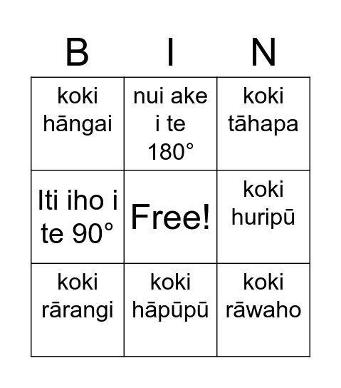 Ngā koki Bingo Card