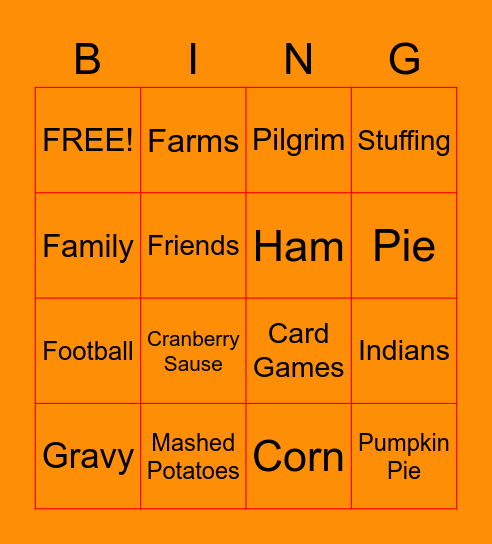 Thanksgiving Bingo Card