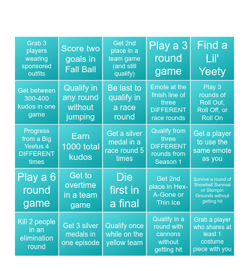 Fall Guys Bingo Card