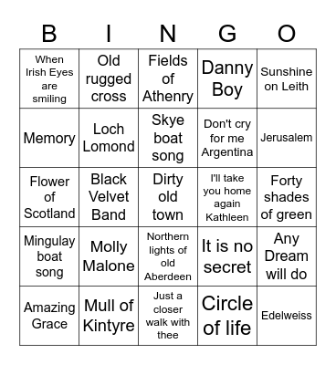 Musical Bingo Card