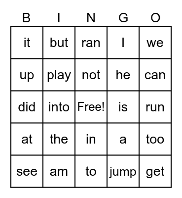 Sight Words/Heart Words Bingo Card