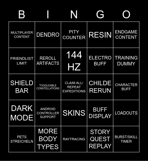 Genshin Meme Bingo Card