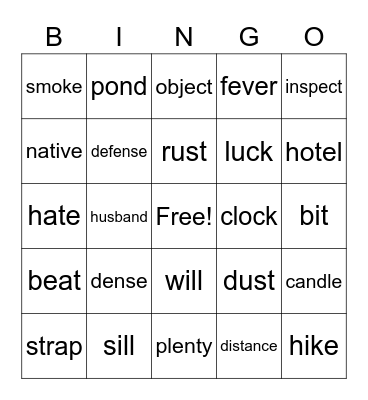 Short Vowel BINGO Card