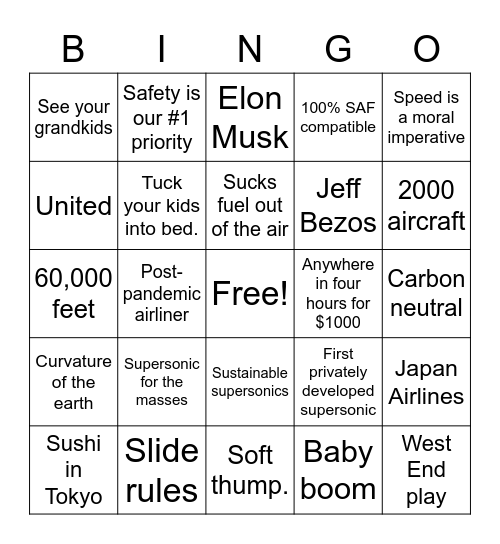 60 Minutes Supersonic Bingo Card