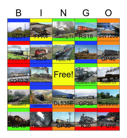 Railway Lines in North America that I like to go with Carmen someday Bingo Card