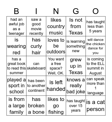 Find someone who...  Bingo Card