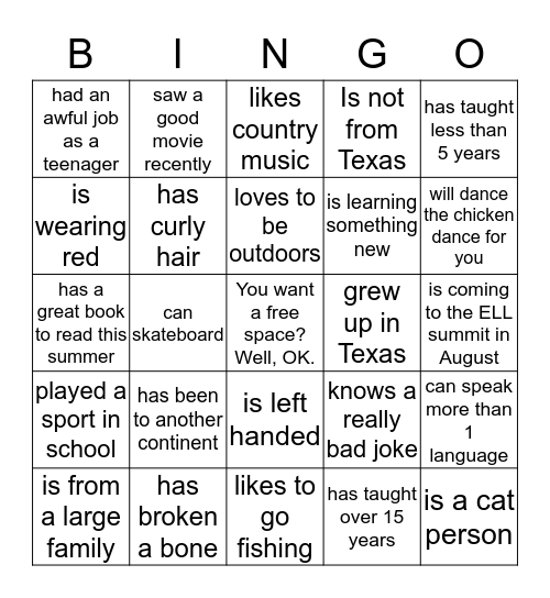 Find someone who...  Bingo Card