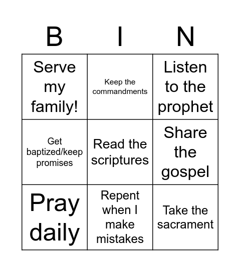 Obeying God's Laws Bingo Card