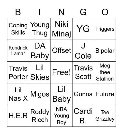 MH Hip Hop Bingo Card