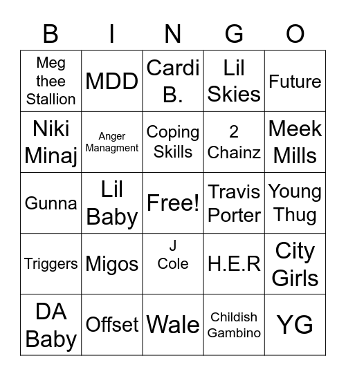 MH Hip Hop Bingo Card