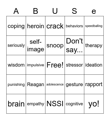 Suicide, Depression & Substance Abuse Oh my! Bingo Card