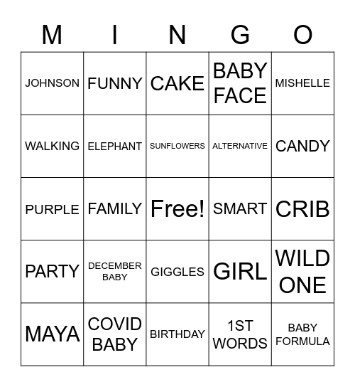 Maya's Bingo Card