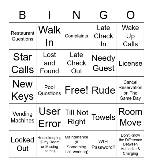 2nd Shift Bingo Card