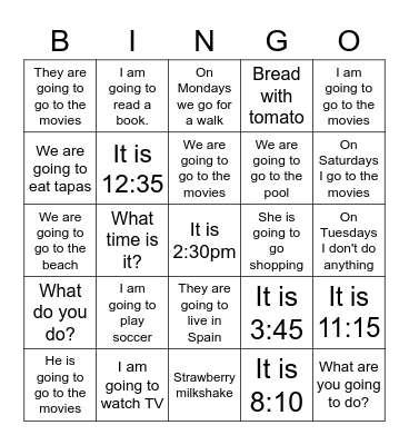 Spanish Bingo Card