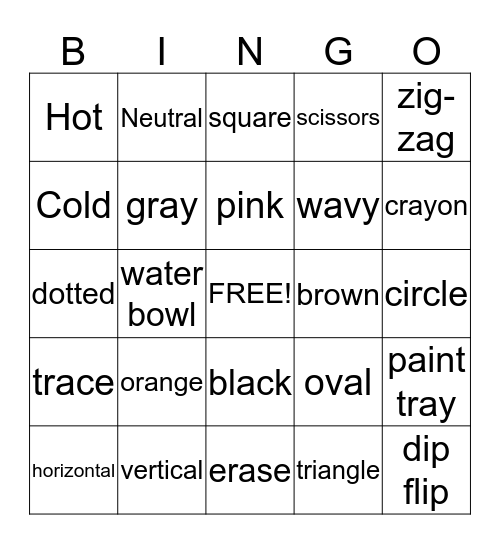 K-3 A rt Bingo Card