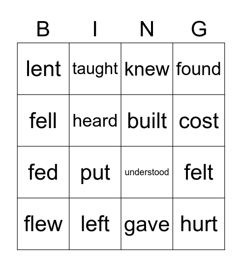 Side by Side Book 2 Irregular Verbs Past Tense Bingo Card