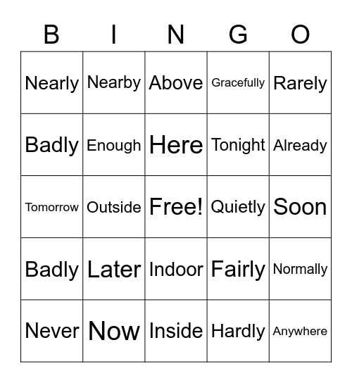 ADVERBS Bingo Card