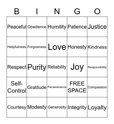 Godly Virtues Bingo Card