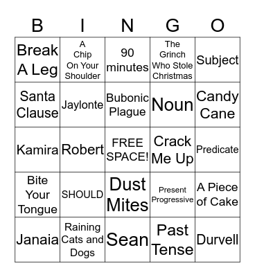 Winter Break Bingo!!! Bingo Card