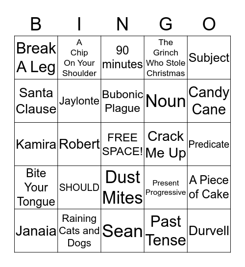 Winter Break Bingo!!! Bingo Card