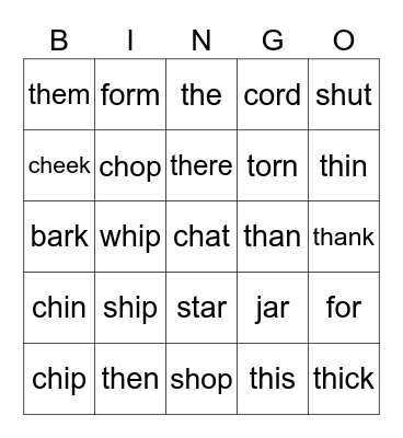 Kindergarten spelling & sight words Bingo Card