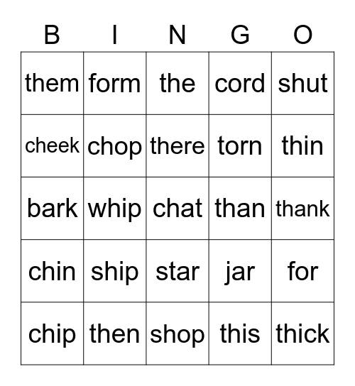 Kindergarten spelling & sight words Bingo Card