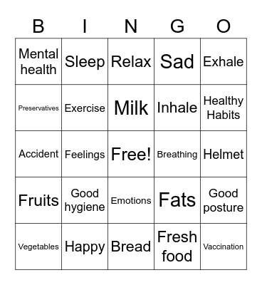 Chapter 2: Health Bingo Card