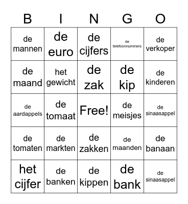 Boodschappen doen Bingo Card