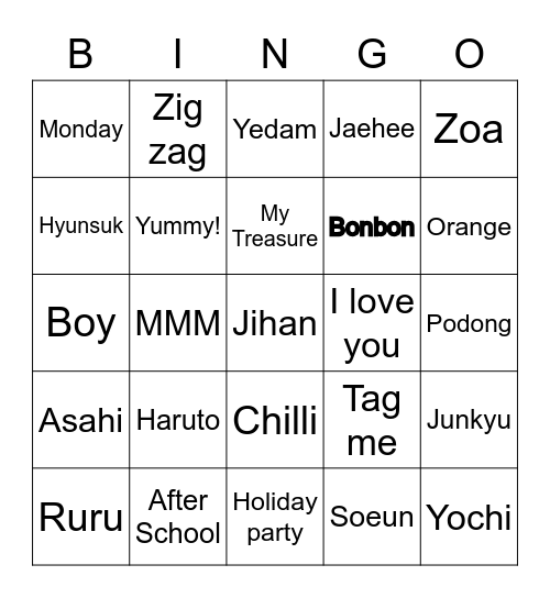 Punya rigel Bingo Card