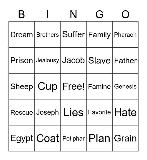 God Had a Plan for Joseph Bingo Card