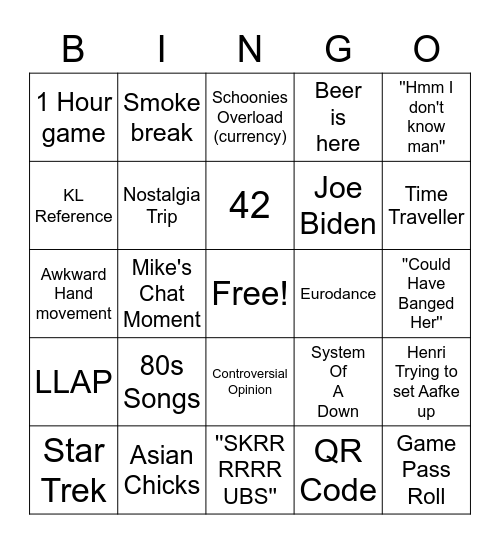 LooneySchooney Bingo Card