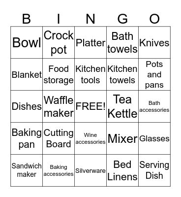 Rebecca's Bridal Shower Bingo Card