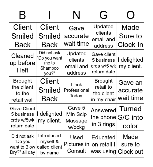 Smile Back WOW  Bingo Card